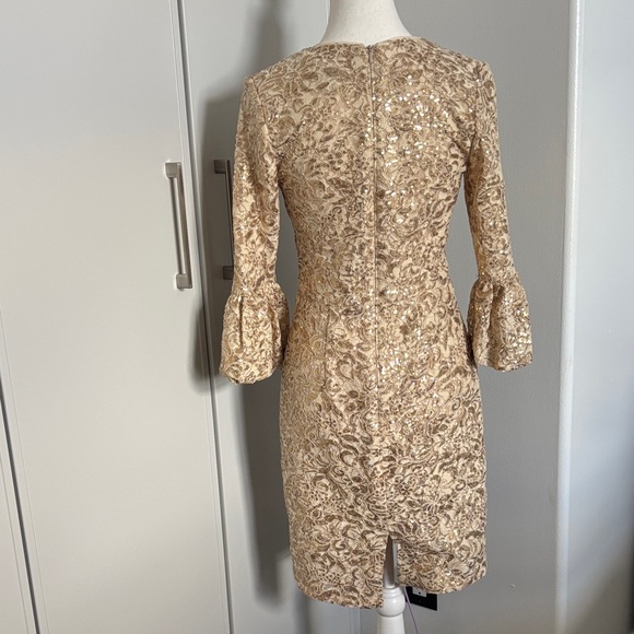 Betsy & Adam Gold Floral Lace Dress - Picture 5 of 15